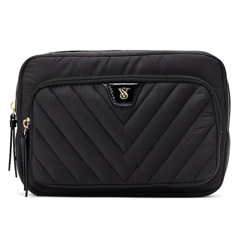 NWT Victoria’s Secret Glam Bag Travel Makeup Pouch Black V-Quilt